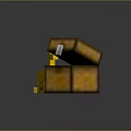 Minecraft Style Yellow Character Next To Open Treasure Chest With Gold Blocks