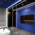 KTV Interior Design With Starry Ceiling Blue LED Strip And Quilted White Sofas 3d model