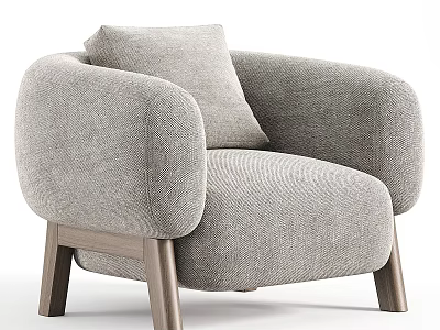 Modern Gray Single Sofa With Rounded Armrests Wooden Legs And Cushion 3d model