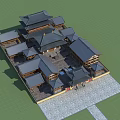 Traditional Ancient Architecture With Courtyard Layout Multiple Roofs Wooden Structure Overhanging Eaves Stone Slab Ground