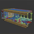 Ancient Roman Building Model With Tiled Roof Columns Interior Shelves And Clay Pots