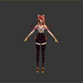 Anime Style Female 3D Character With Cat Ears Purple Outfit Black Leggings Pink Shoes