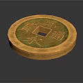 Ancient Chinese Gold Coin Jewelry With Square Hole And Carved Characters