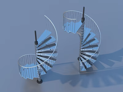 Double Spiral Staircase Design With Metallic Railing And Curved Steps For Modern Interiors 3d model