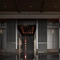 Modern Hotel Lobby Interior With Dark Metallic Panels And Polished Floor Design