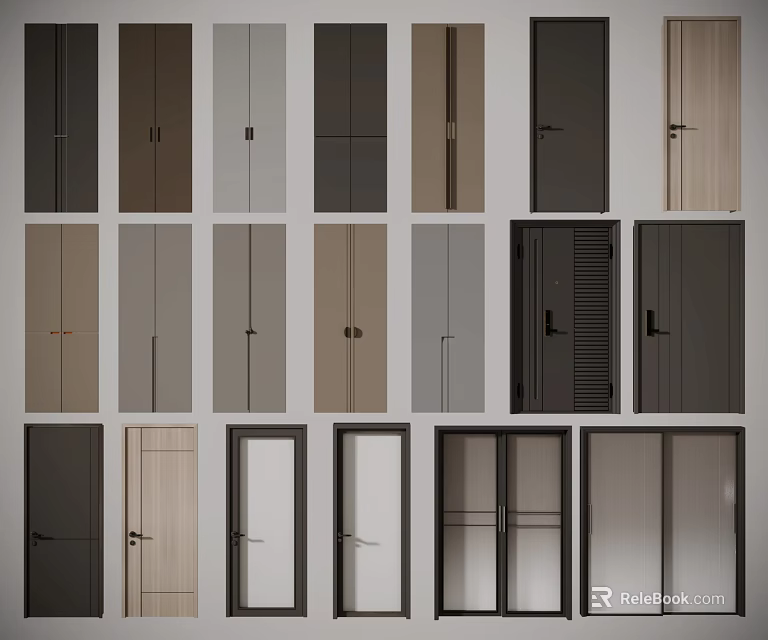 Modern Hinged Doors With Various Styles And Neutral Color Options For Interior Spaces 3d model 