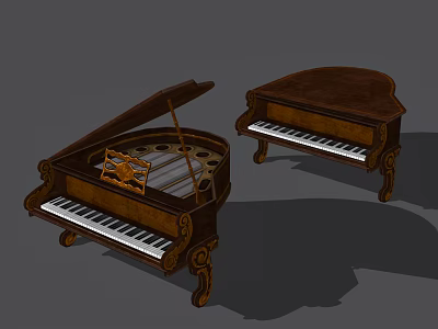 Classic Brown Pianos Musical Instruments With Open Lid And White Keys 3d model