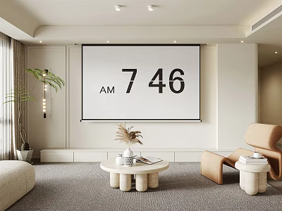 Modern TV Wall With Large Screen Sofa Plant And Round Coffee Table 3d model