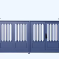 Building Exterior Design With Blue Double Gate And Brick Walls Top Lamp Posts