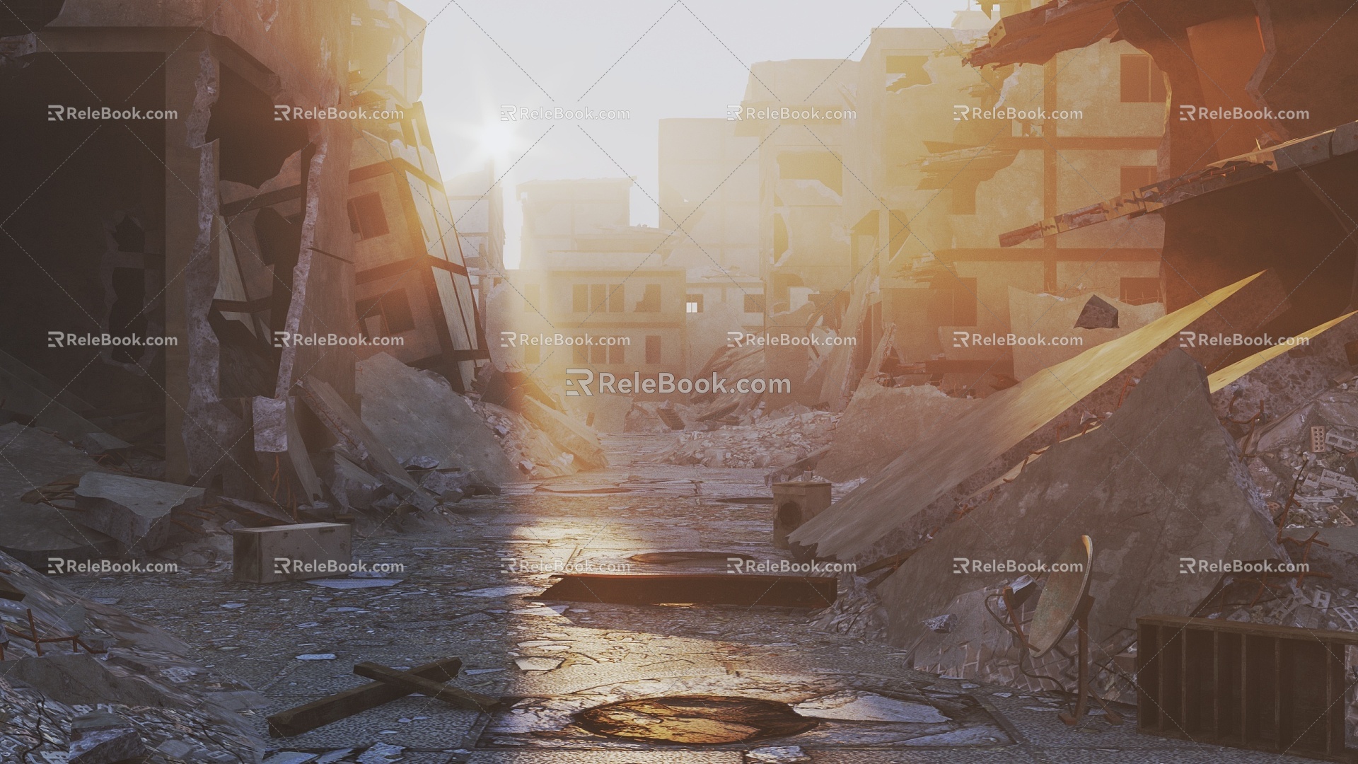 Ruins Doomsday Waste Land Building Street Road Building Wreckage Building Waste Damaged Building. 3d model