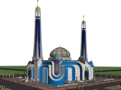 Ancient Architecture Featuring Twin Towers Central Dome And Blue White Exterior 3d model