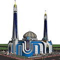 Ancient Architecture Featuring Twin Towers Central Dome And Blue White Exterior