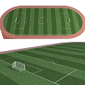 Professional Football Field With Green Grass Turf Red Running Track And Goalposts