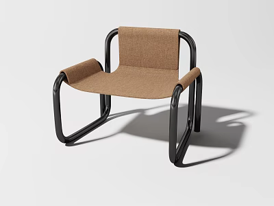 Modern Minimalist Leisure Chair With Black Curved Metal Frame And Brown Fabric Upholstery 3d model