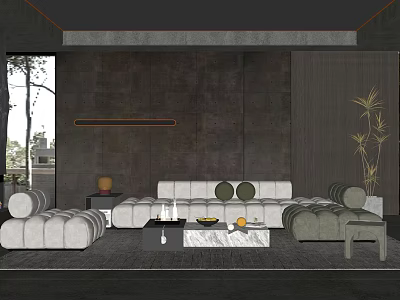 Modern Living Room Interior With Dark Gray Walls White Sectional Sofa And Marble Coffee Table 3d model