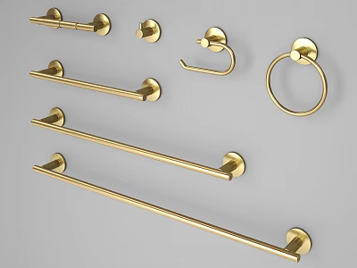 Golden Metal Bathroom Hooks With Towel Bars Single Hooks And Ring Design Wall Mounted 3d model
