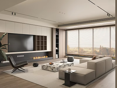 Minotti Modern Italian Living Room Sofa Coffee Table Combination Multi-person Sofa Coffee Table Leisure Chair TV Background Wall 3d model