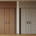 Wooden Double Doors With Vertical Lines And Intricate Patterned Interior Design 3d model