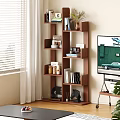Modern Wooden Storage Shelf With Books Decorative Items And Potted Plants In Living Room
