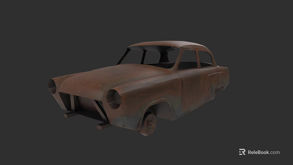 Rusty Old Abandoned Vintage Car With Weathered Body And Missing Parts 3d model 