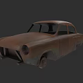 Rusty Old Abandoned Vintage Car With Weathered Body And Missing Parts