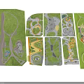 Various Park Landscape Layouts With Green Spaces Pathways Recreational Areas And Facilities