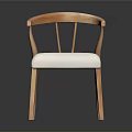 Minimalist Wooden Chair With Curved Backrest Vertical Slats And White Cushioned Seat