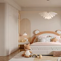 Cozy Kids Room Interior With Bear Ear Headboard Cloud Chandelier And Stuffed Toys On Rug