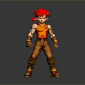 3D Cartoon Character With Red Hair Orange Tank Top Brown Pants And Wrist Guards