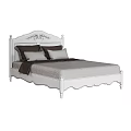 Elegant White Double Bed With Carved Headboard Dark Pillows And Gray Bedding