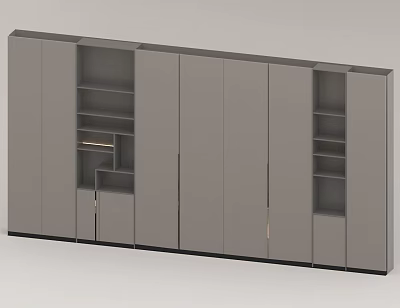 Modern Storage Cabinet With Sleek Design Multiple Doors And Open Shelves Gray Finish 3d model