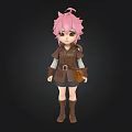 Cartoon Character With Short Pink Hair Brown Outfit Boots And Small Bag