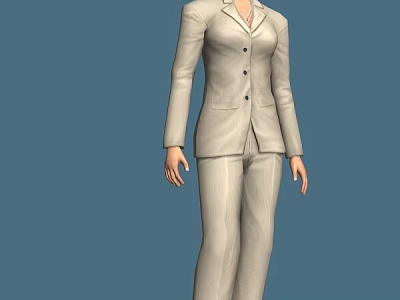 Professional Woman in Light Gray Formal Suit Standing Against Solid Blue Background 3d model