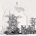 Panda Themed Event Gateway With Bamboo Forest Background And Cute Panda Figures 3d model
