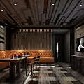 Modern KTV Interior Design With Comfortable Seating Wooden Ceiling And Tables 3d model