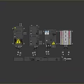 Computer Control Equipment With Various Sizes Electrical Boxes Yellow Warning Signs And Mounted Panels 3d model