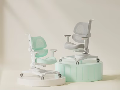 Modern Children's Chairs In Light Green And Gray With Breathable Backrest And Wheels 3d model