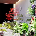 Indoor Landscape Design With Red Leaf Plants Ferns Rockery Stones And Deer Ornament