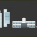Urban Building Complex with Modern Design Tall Low Rise Structures Blue Exteriors and Glass Walls
