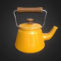 Shiny Yellow Teapot Featuring Wooden Handle And Metal Frame For Home Tea Brewing