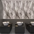 Hair Salon Interior With Marble Walls Black Leather Hair Chairs White Bowls And Storage Cabinets