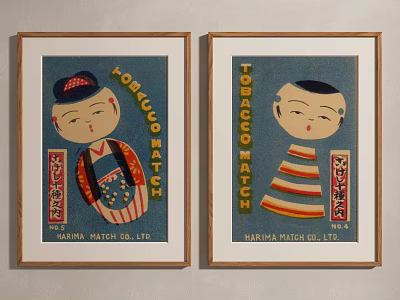 Vintage Tobacco Match Posters Framed With Traditional Figures By Maruhin Match Co Ltd 3d model