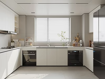 Modern Kitchen Interior With White Cabinets Island Counter And Appliances 3d model