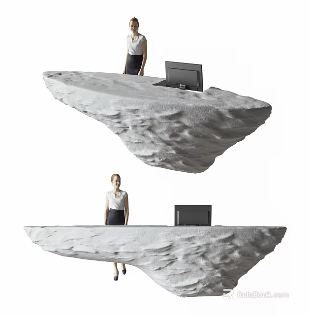 Unique Sculptural Modern Reception Desk with Irregular Shape Computer and Attendant 3d model 