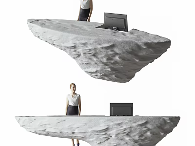 Unique Sculptural Modern Reception Desk with Irregular Shape Computer and Attendant 3d model
