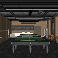 Modern Billiard Room Interior Design With Green Tables Black Ceiling And Wooden Walls