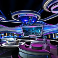 Modern Futuristic TV Studio With Colorful Lighting And Large Screen