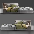 Modern Double Bed With Gray Headboard Green Pillows And White Bedding 3d model