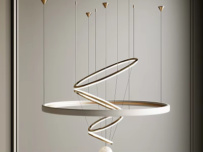 Modern Spiral Circular Chandelier Design With Sleek Metal Rings And Hanging Elements 3d model