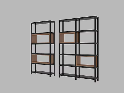 Modern Display Shelves With Black Metal Frame And Wooden Storage Layers 3d model